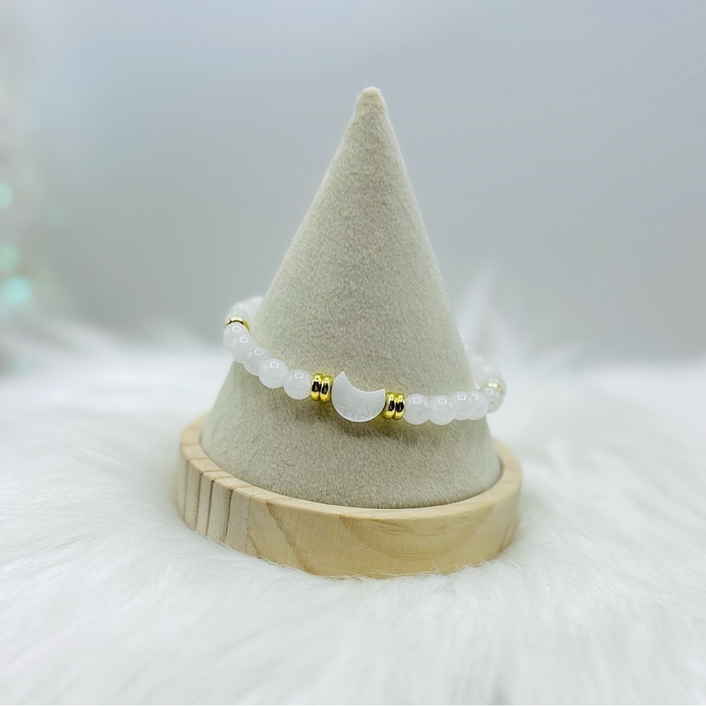 White Beaded Crescent Moon Bracelet